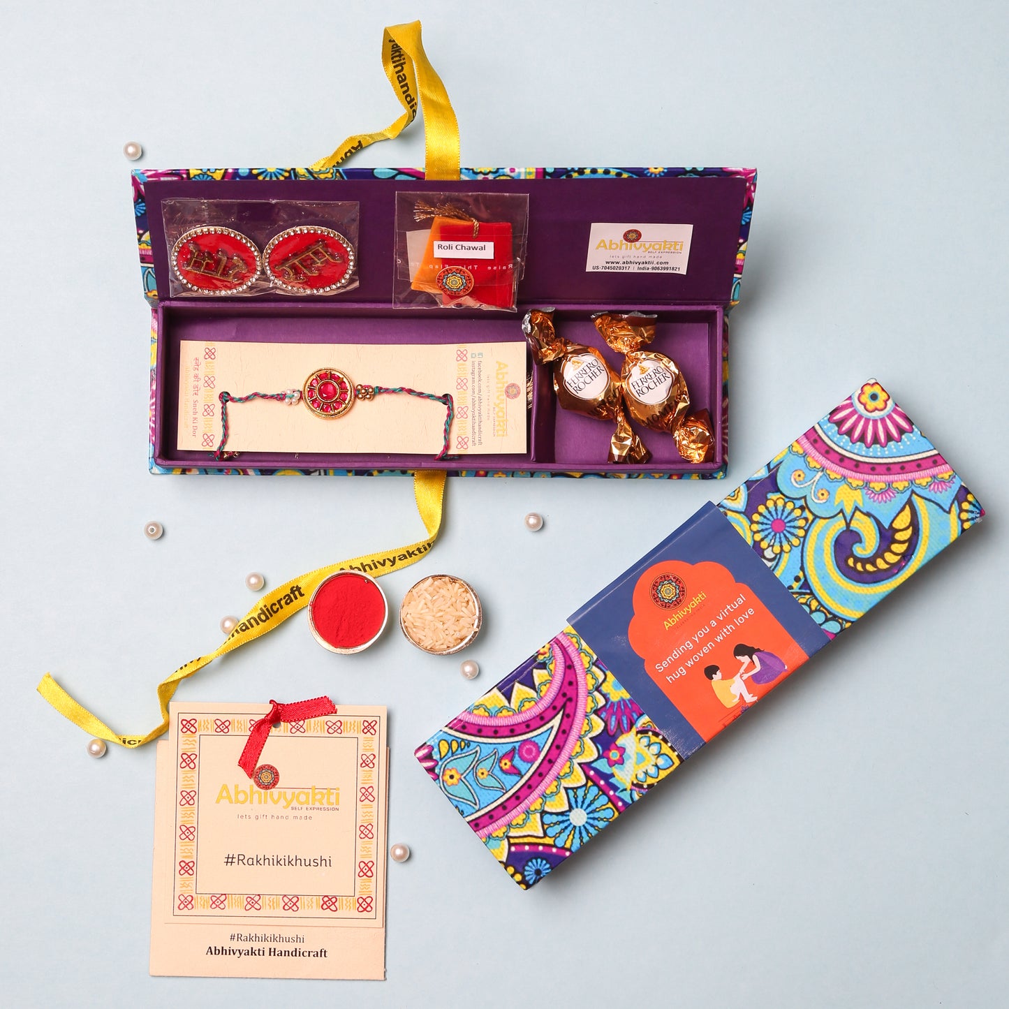 Red Meenakari Semi-Precious Stone Premium Rakhi - USA ( FREE SHIPPING )