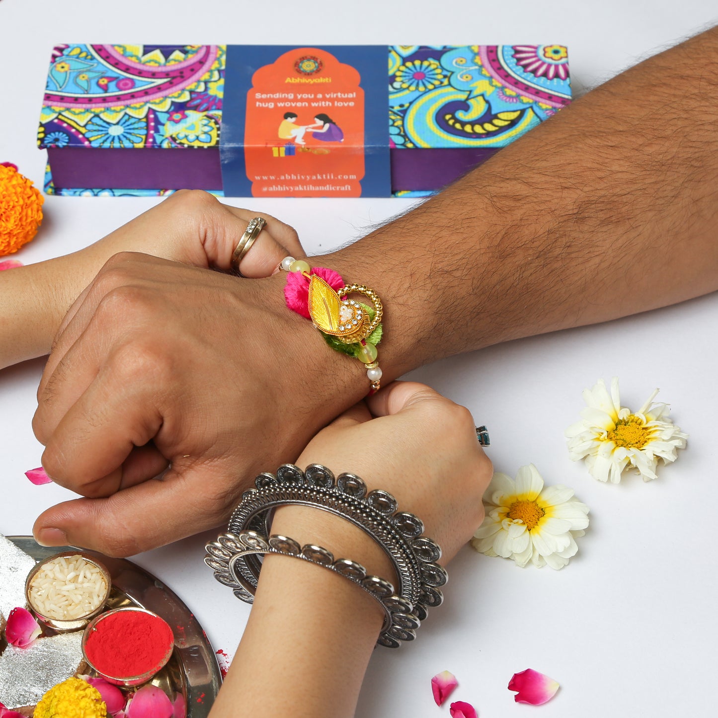 YELLOW-PINK ZARI RAKHI- Send to INDIA (FREE SHIPPING)