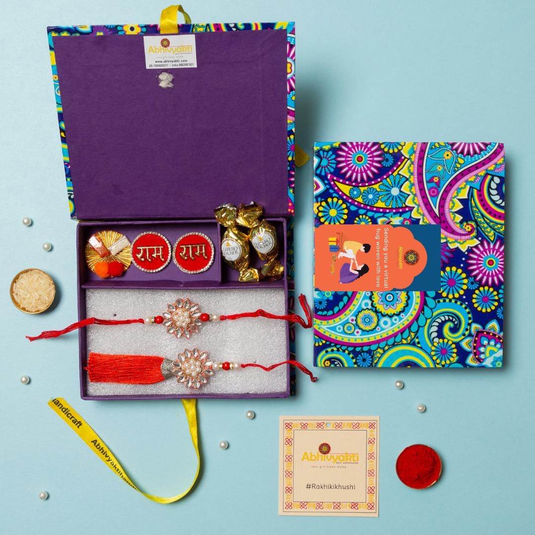 Celebrating Rakshabandhan with Rakhi and Lumba in gift hamper box for your brother and sister-in-law in India