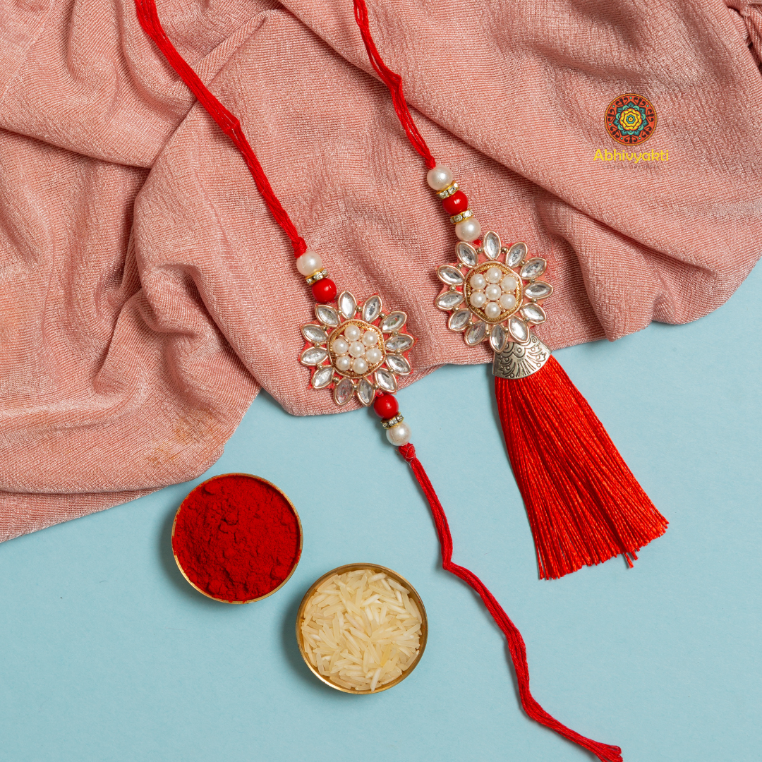 Stone Rakhi Lumba india with roli chawal tikka send in India