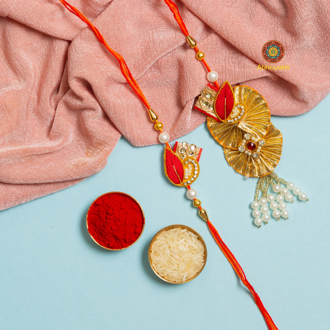 Pearl Rakhi Lumba india with roli chawal