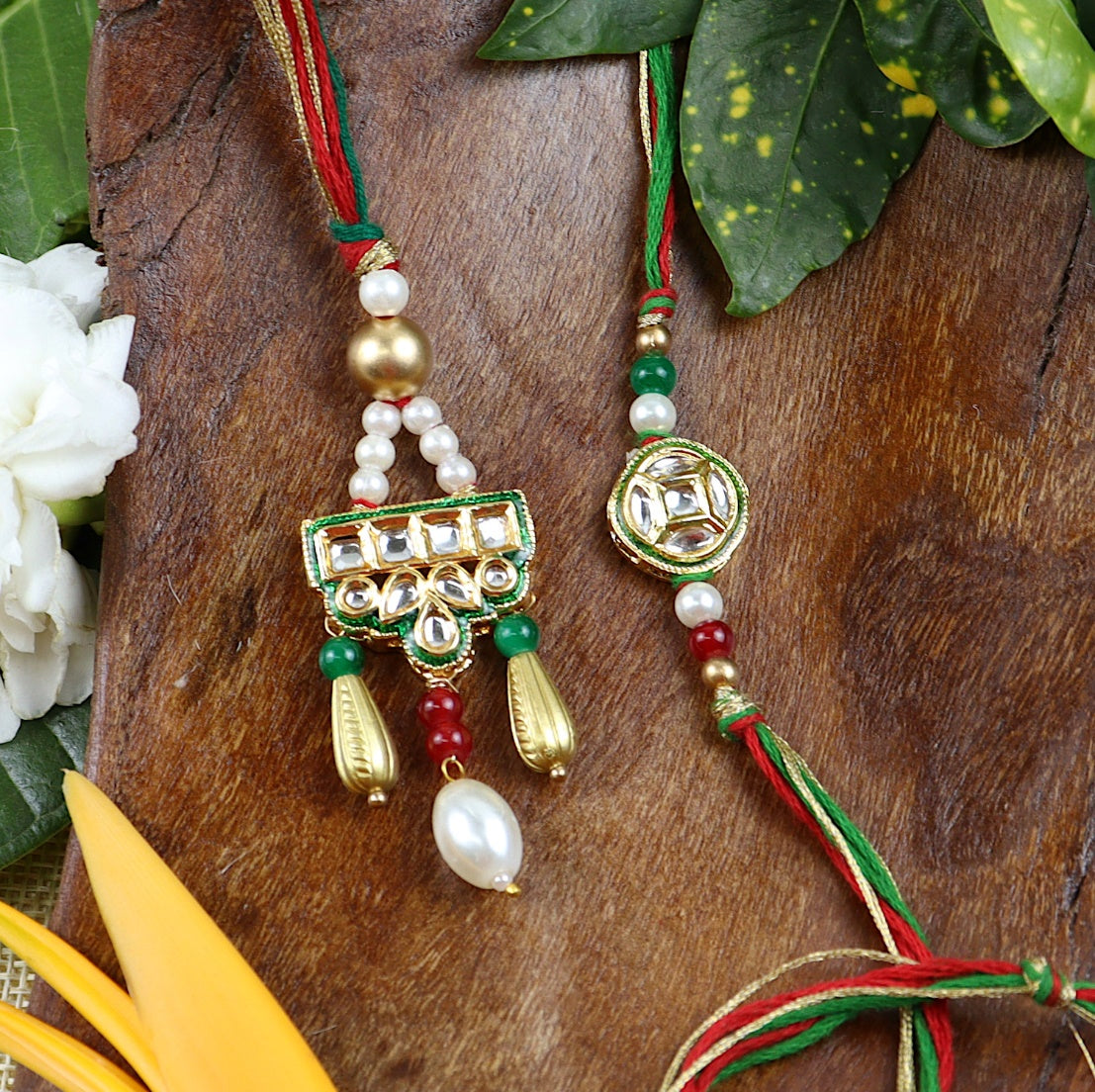 Exclusive Kundan & Beads Rakhi-Lumba Set