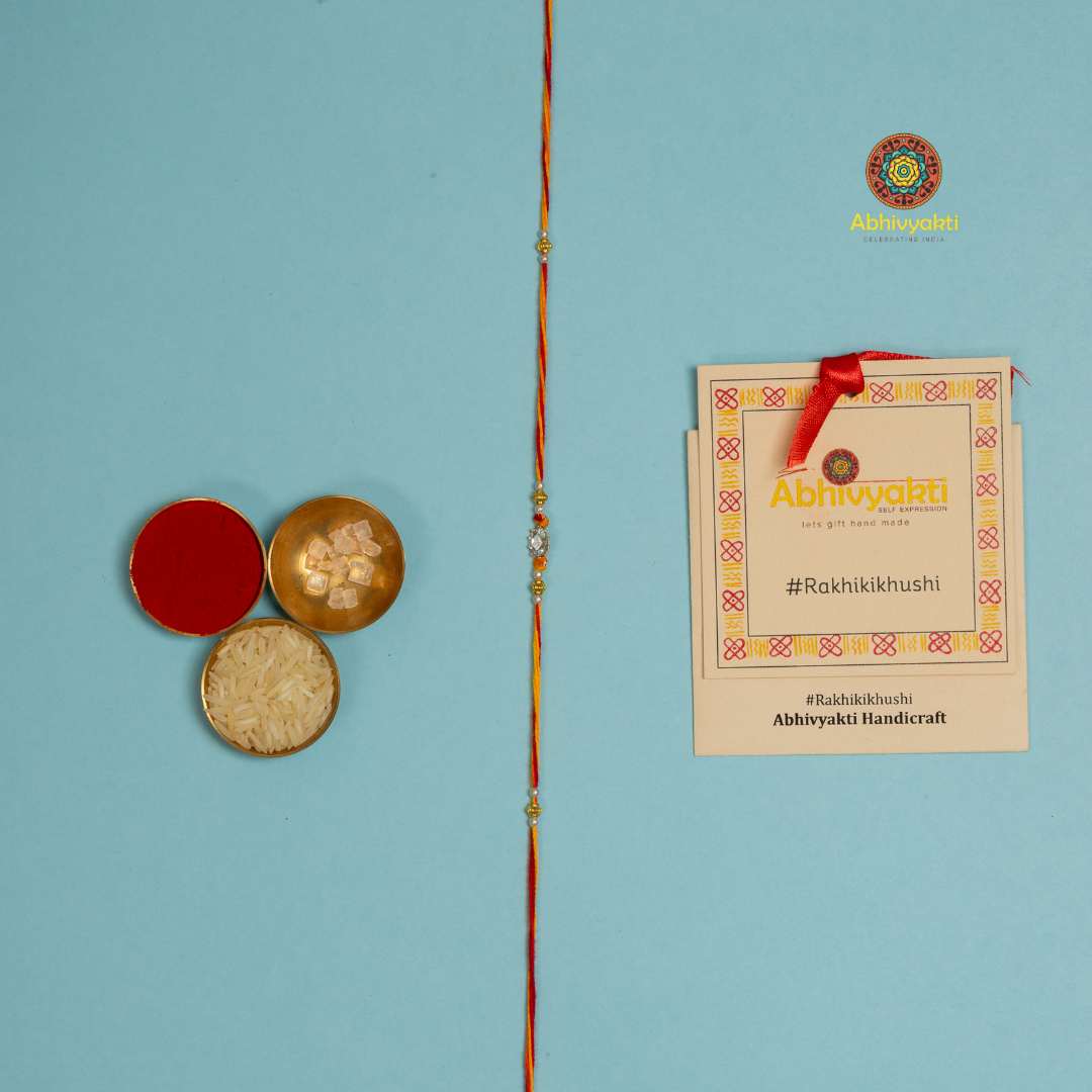 Stone Rakhi With Long Thread and Roli Chawal tikka