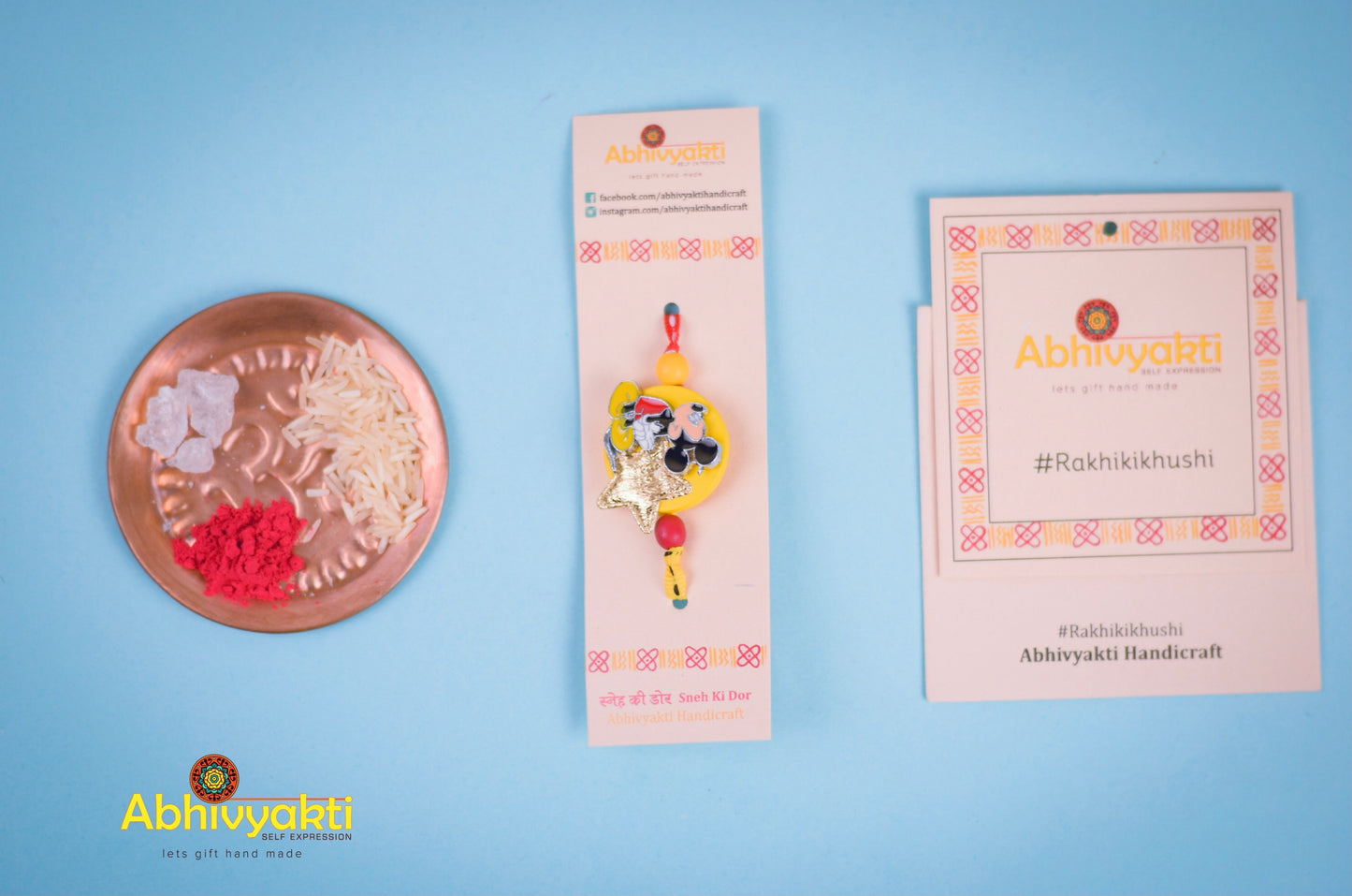 mickey mouse star rakhi with yellow and red ribbon