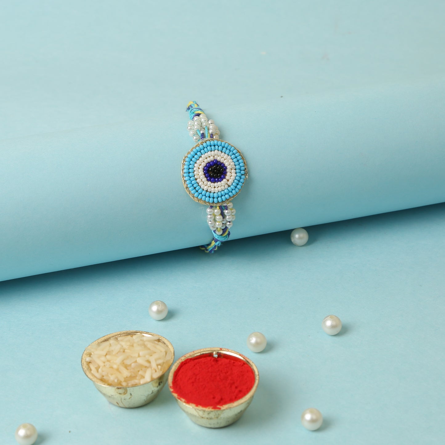Beaded Sky Blue Evil Eye Rakhi INDIA (FREE SHIPPING)
