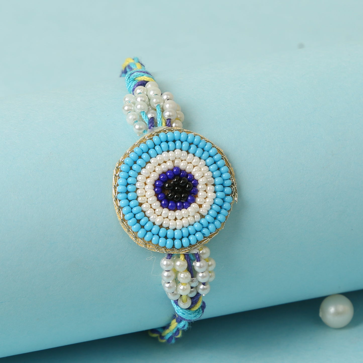 Beaded Sky Blue Evil Eye Rakhi INDIA (FREE SHIPPING)