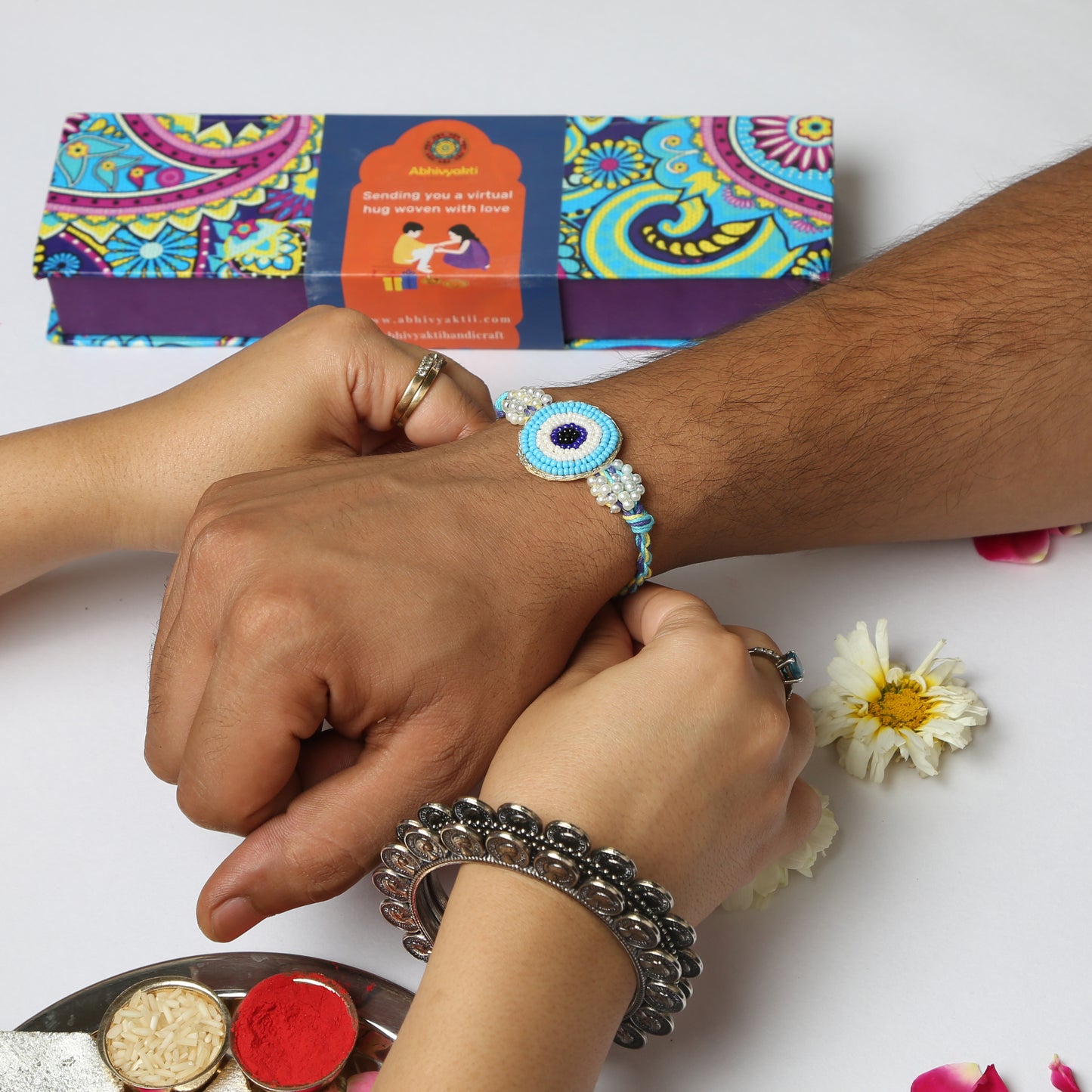 Beaded Sky Blue Evil Eye Rakhi INDIA (FREE SHIPPING)