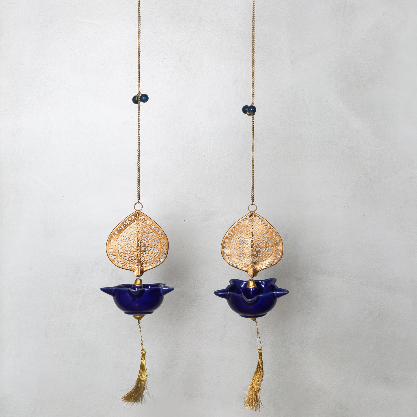 Peacock Swagata long chain T-light holder (Pair)
