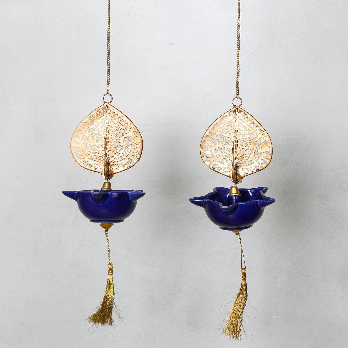 Peacock Swagata long chain T-light holder (Pair)