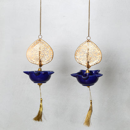Peacock Swagata long chain T-light holder (Pair)