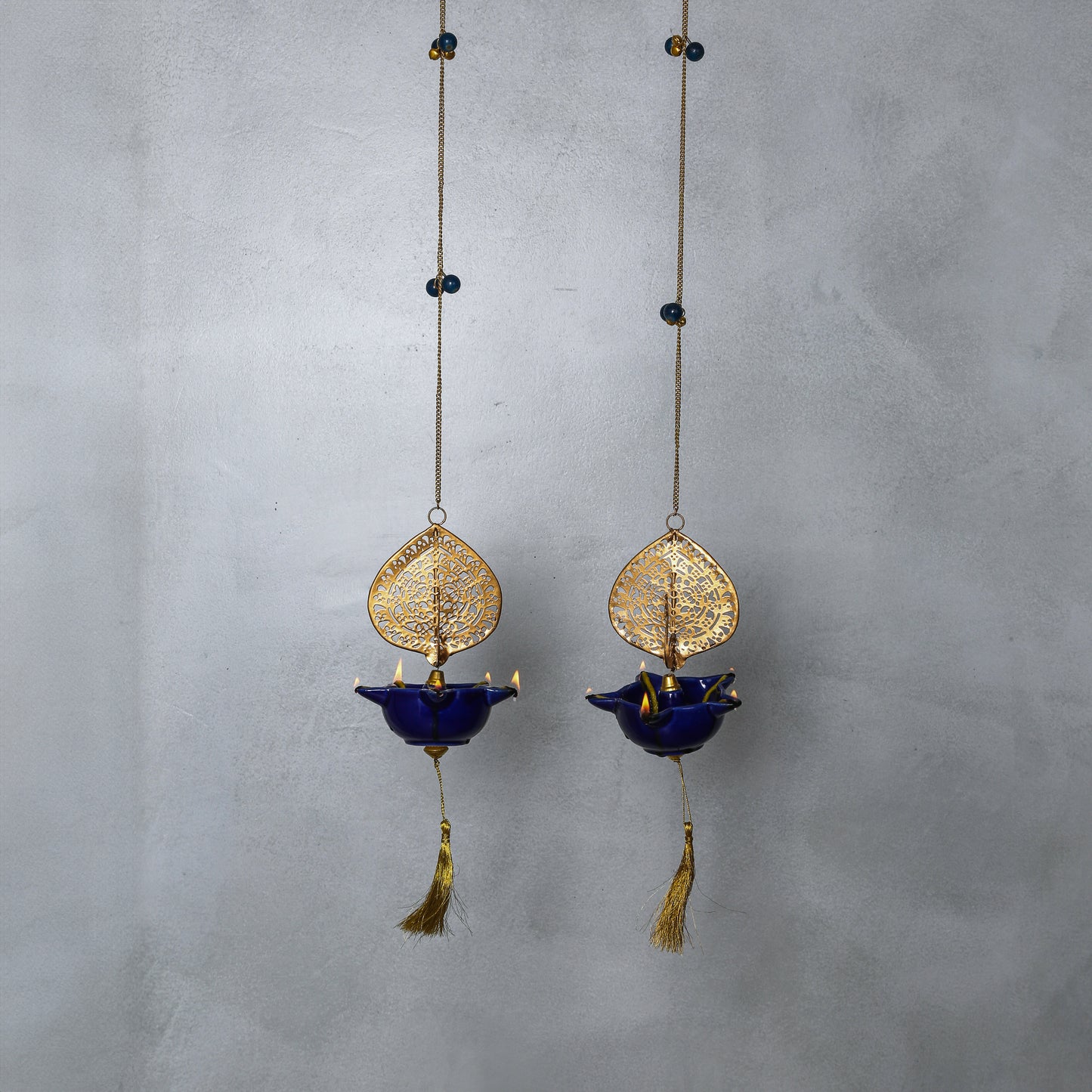 Peacock Swagata long chain T-light holder (Pair)