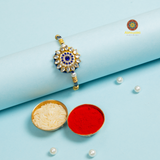 Kundan Royal Blue Rakhi -Send to USA