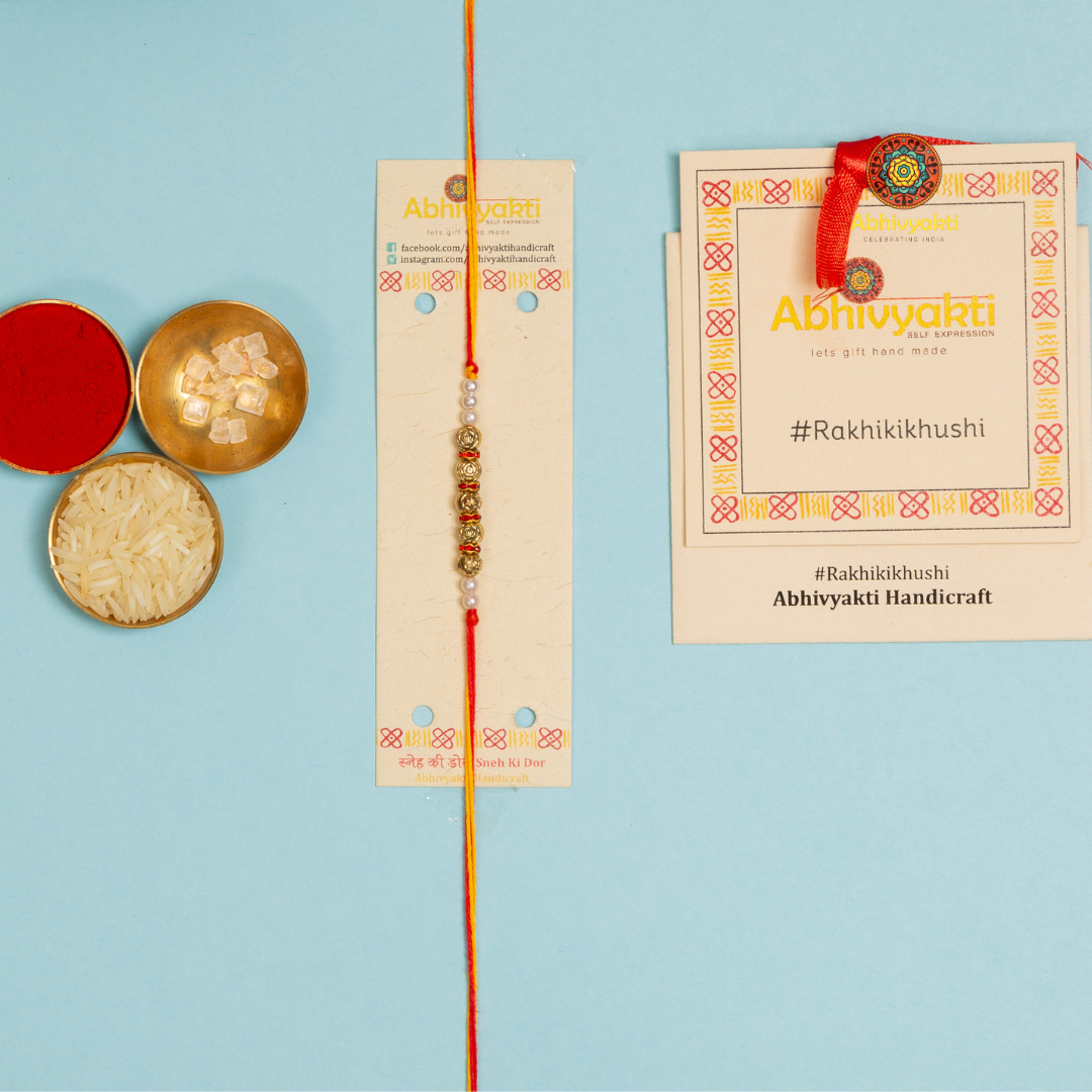 Beads Dhaga rakhi india with roli chawal tikka