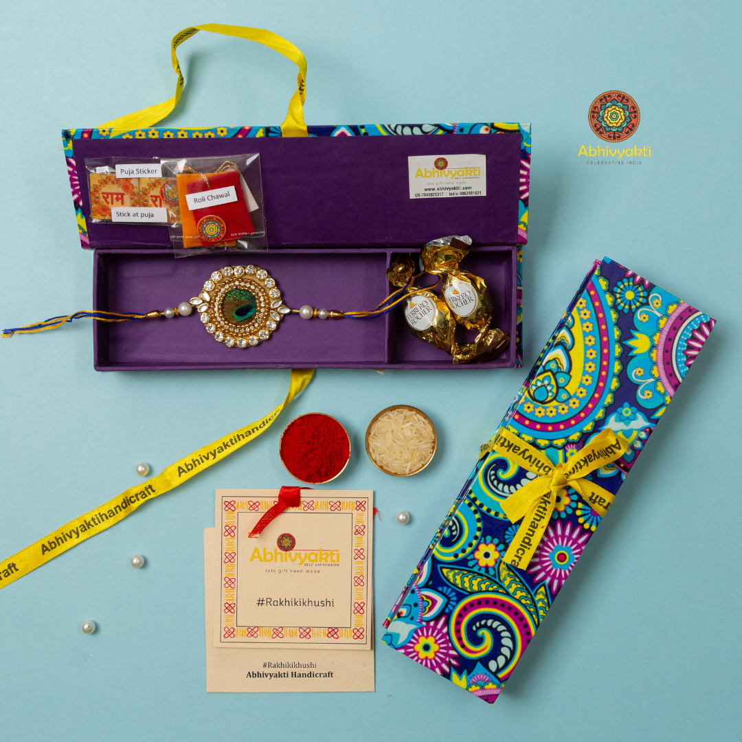 Elegant Mor Pankh Premium Rakhi - Send to USA ( free shipping )