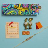 Kundan stone rakhi with saun and hamper box