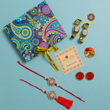 Stone Rakhi Lumba with roli chawal tikka saun and hamper box