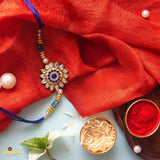 Kundan Royal Blue Rakhi -Send to USA