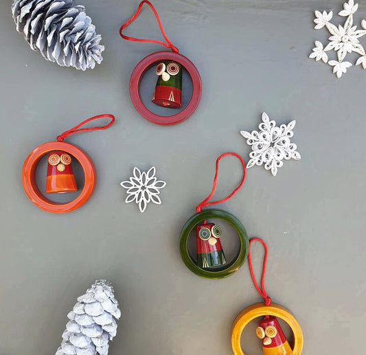 Channapatna  X-mas Tree Ornaments - Owl in a Ring