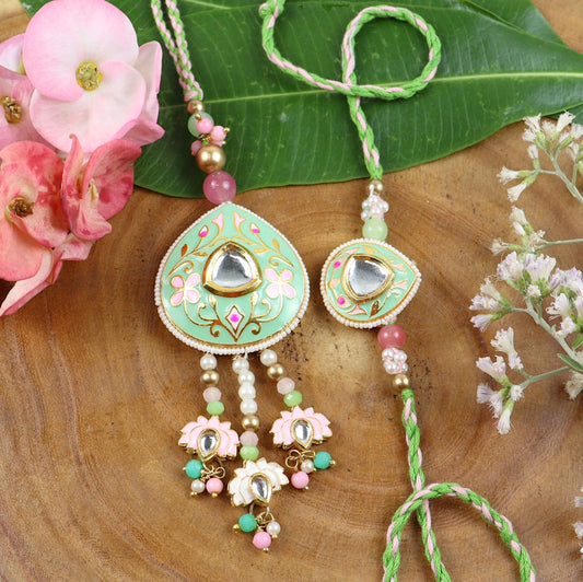 Pista Green Mughal-Inspired Rakhi-Lumba Set