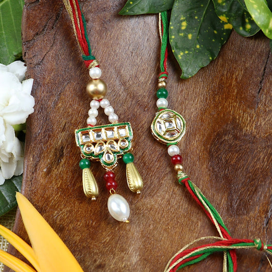 Exclusive Kundan & Beads Rakhi-Lumba Set