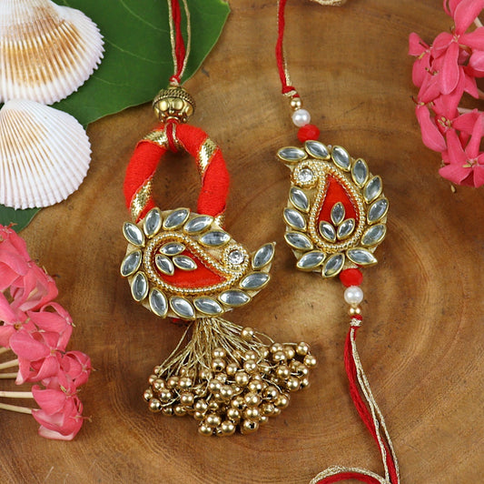 Red & Golden Paisley Rakhi-Lumba Set