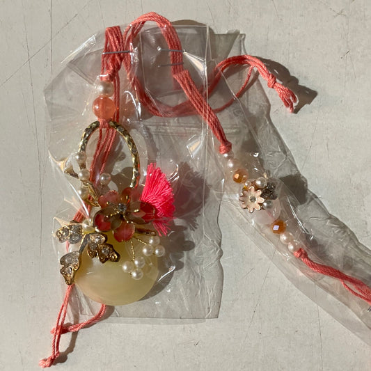 Soft Pink Floral Rakhi-Lumba Set