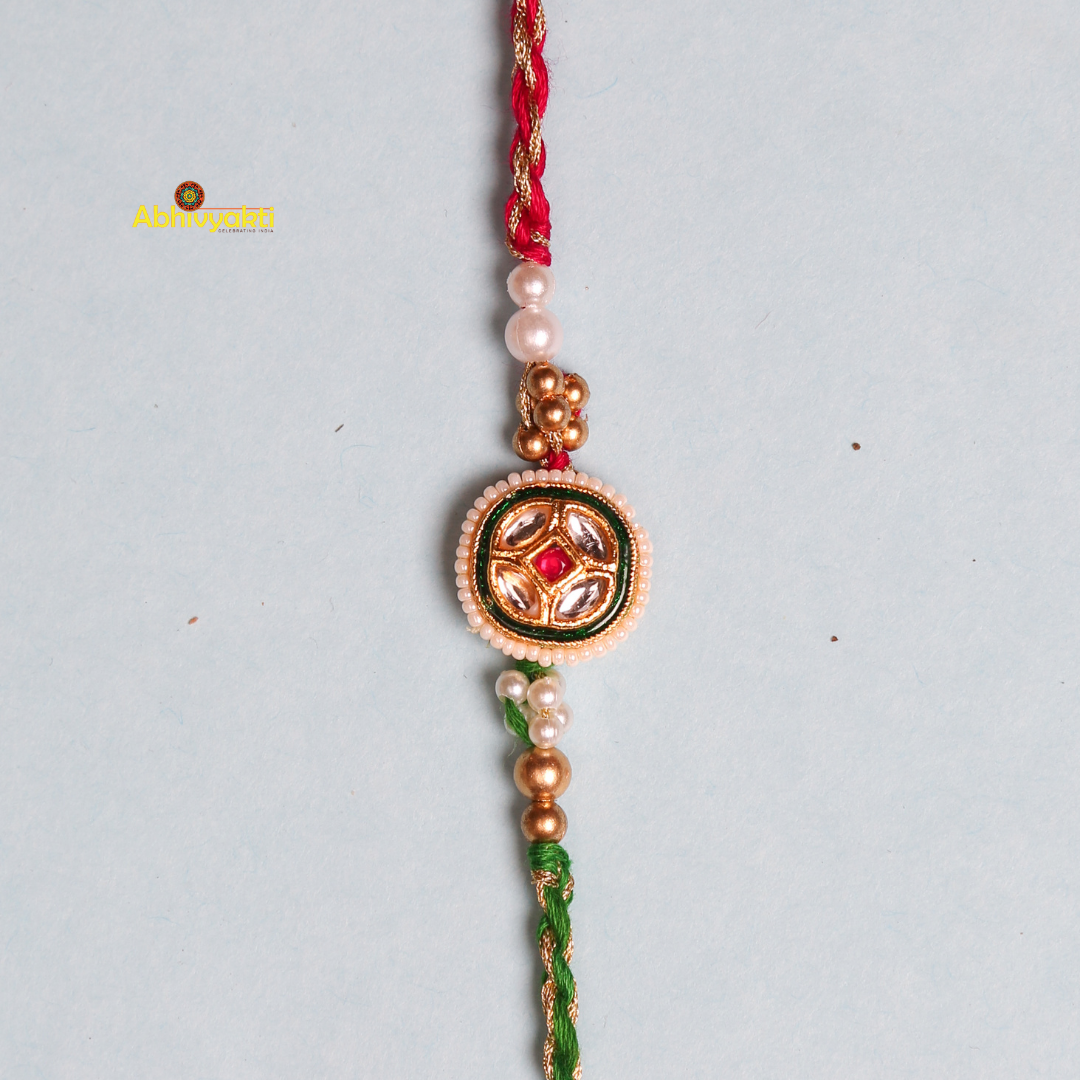 Round Rakhi Gold Gold Toned & Beaded Exquisite Premium Rakhi USA ( free shipping to USA ...