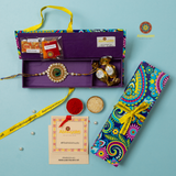 Stone Mor Pankh rakhi india, roli chawal tikka with hamper box