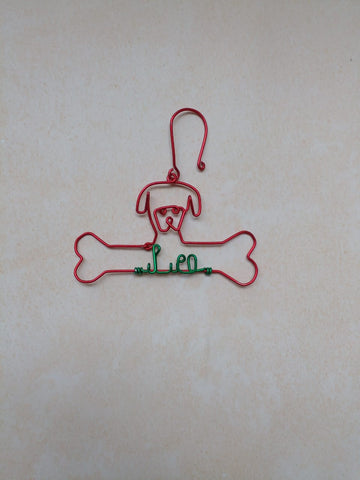 wire, bone with name, dog face, hanging, ornament, Christmas, pet, gifting, holiday, Christmas decor
