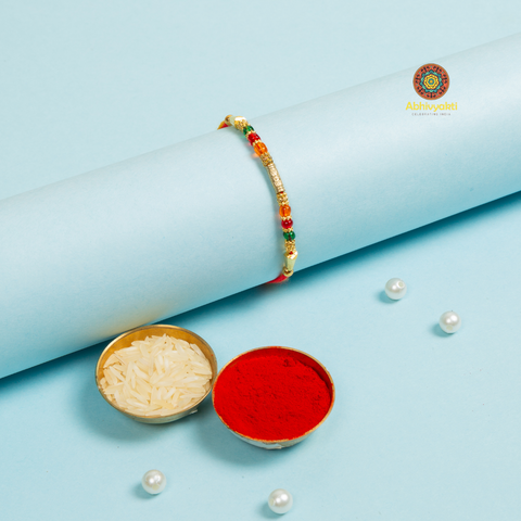  Beads Dhaga rakhi india with roli chawal tikka