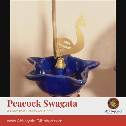 Peacock Swagata long chain Oil Lamp (Pair)