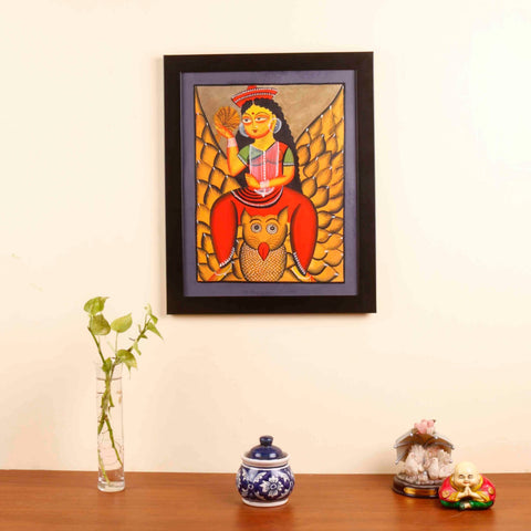 Celebrating Indian Goddess -Kalighat Painting - Maa Lakshmi with Vahan(FREE SHIPPING)