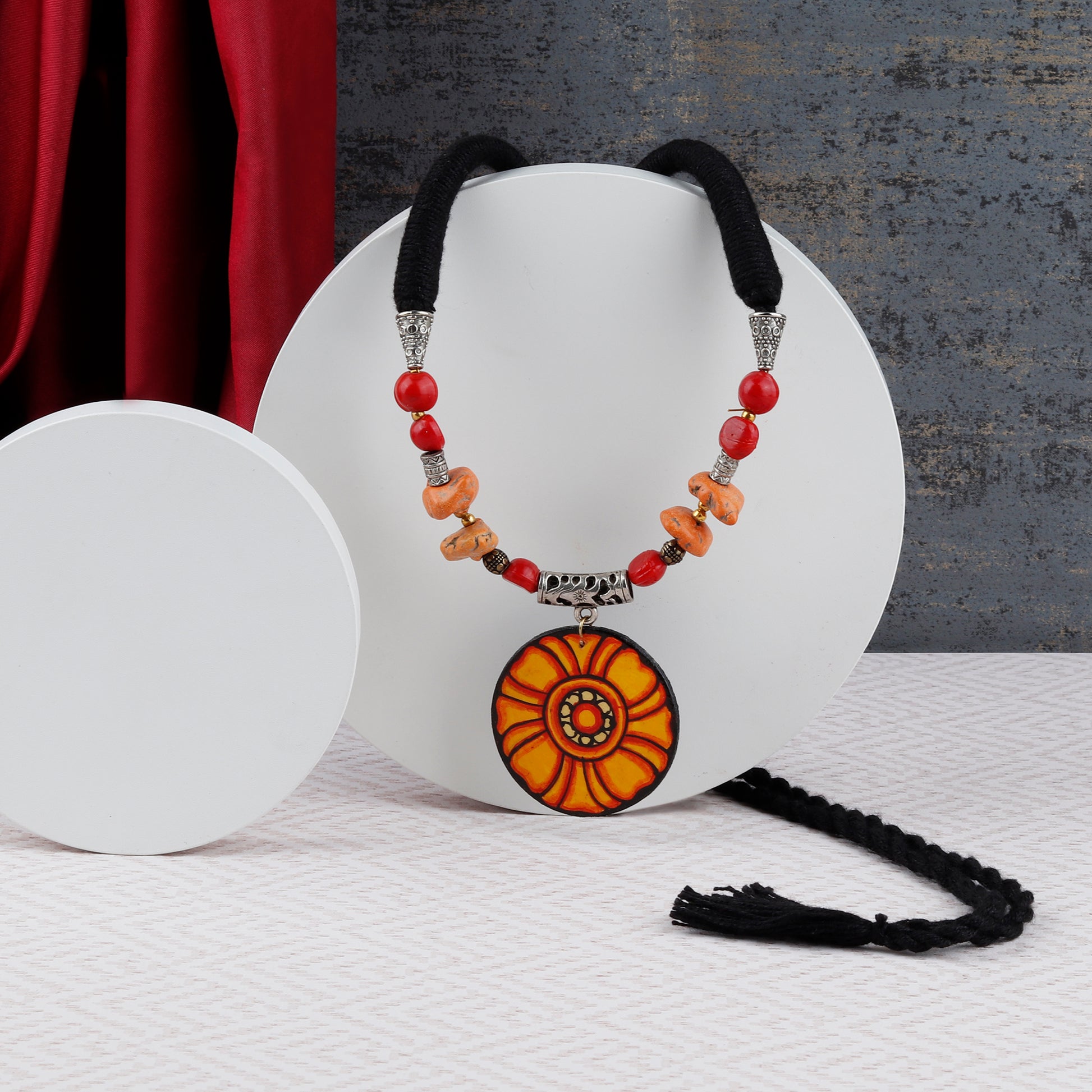 Big Flower Adjustable Necklace with Wooden Pendant – abhivyaktii