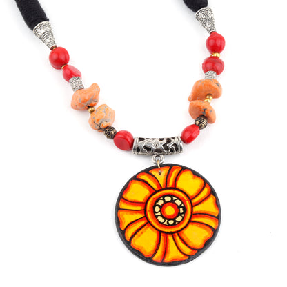 This beautiful Adjustable Necklace with Wooden Pendant is hand painted and an exquisite Indian Jewellery inspired by Kerala Mural Art designed on crafted wood. It is surely an elegant wear for any occasion. A perfect head turner and a conversation starter..