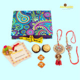 Stone Rakhi Lumba with roli chawal tikka saun and hamper box