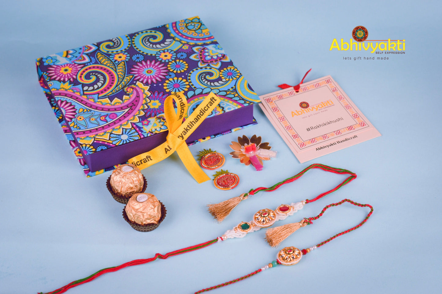 Stone Rakhi Lumba with saun Roli chawal and hamper box