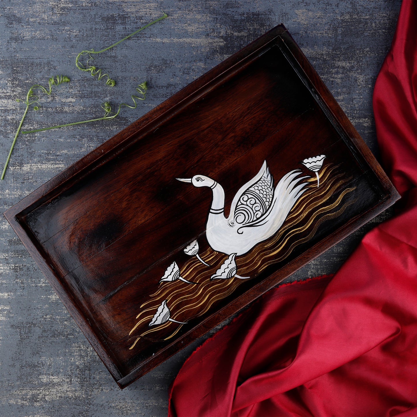 White Swan Wooden Tray
