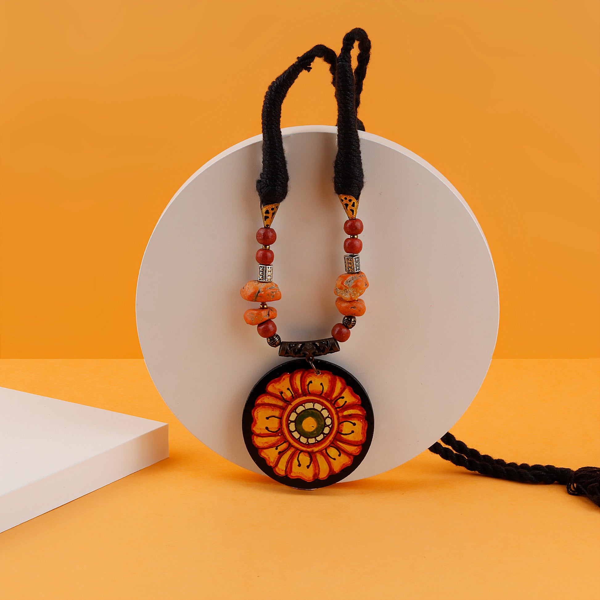 Wooden Necklace Hand Painted Necklace Necklace Sunflower – Abhivyaktii